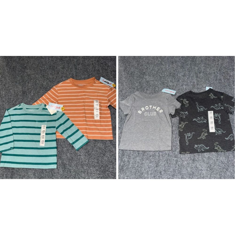 Cat & Jack Baby Boys 4-Piece Shirt Bundle Size 18M Dinosaur Striped Brother